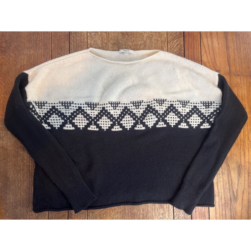 Madewell Fair Isle cropped boxy sweater S yak hair merino wool blend roll neck